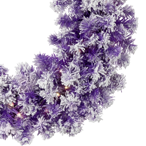 Pre-Lit Flocked Pine Artificial Christmas Wreath - 24" - Purple - Clear Lights