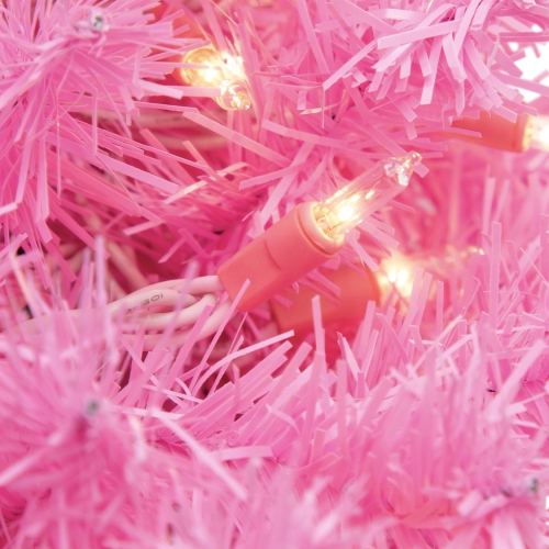 Pre-Lit Artificial Pine Christmas Wreath - 24" - Pink- Clear Lights