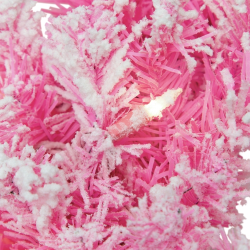 Pre-Lit Flocked Pine Artificial Christmas Wreath - 24" - Pink - Clear Lights