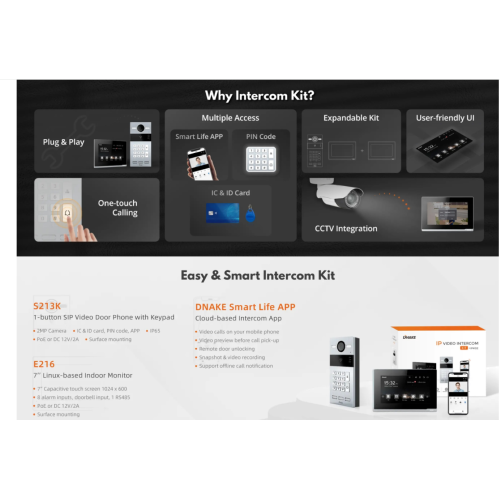Trousse d'interphone vidéo IPK02 S213K et E216 IP de DNAKE