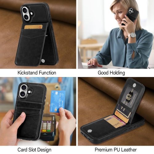 IPhone 16, étui souple en cuir PU avec porte-carte, béquille, étui protecteur mince pour iPhone 16 6,1&nbsp;po