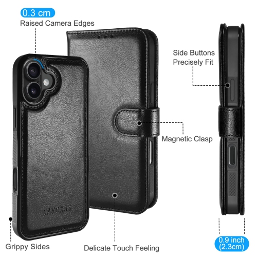 iPhone 16 Wallet Case, Detachable Leather Case with Card Holder, Strong Magnetic Compatible with MagSafe Wireless Charging, Kickstand Shockproof