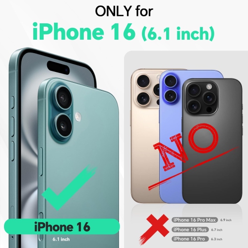 Wallet Case for iPhone 16 6.1", PU Leather Magnetic Detachable Shockproof Case Wireless Charge 4 Card Holder Kickstand Folio Cover Compatible with