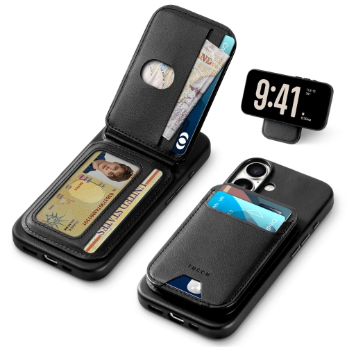 IPhone 16 6,1&nbsp;po avec portefeuille amovible, 5 porte-cartes, support ajustable, portefeuille, chargeur sans fil antidérapant, blocage RFID, étui