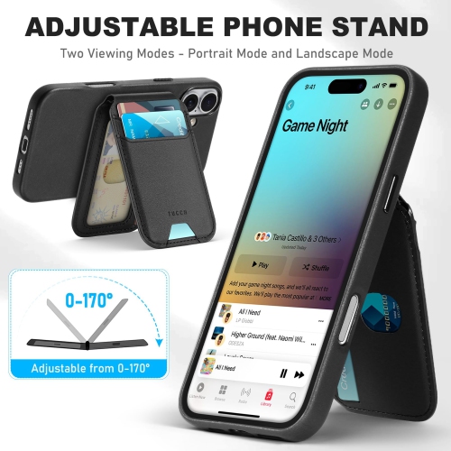 IPhone 16 6,1&nbsp;po avec portefeuille amovible, 5 porte-cartes, support ajustable, portefeuille, chargeur sans fil antidérapant, blocage RFID, étui