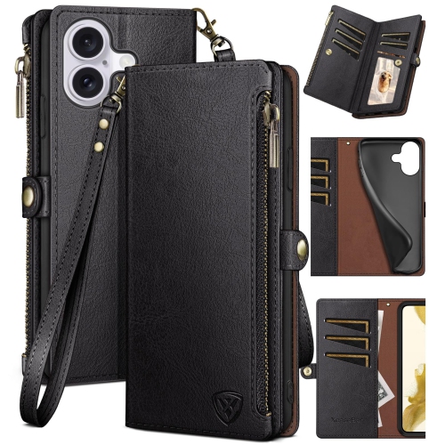 HLD  Iphone 16 6.1" Wallet Case w Zipper Credit Card Holder?rfid Blocking?, Flip Folio Book Pu Leather Phone Case Shockproof Cover Women Men for Apple