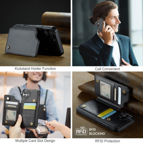 Étui pour iPhone 16, étui portefeuille en cuir PU pour femmes avec blocage RFID porte-carte fente fermeture magnétique antichoc pour iPhone 16