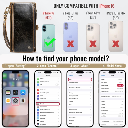 Étui pour iPhone 16? Blocage RFID? Pour iPhone 16 Étui portefeuille pour femme homme avec porte-carte, PU cuir fermeture éclair éclair étui