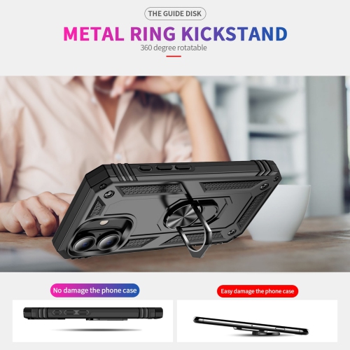 [CS] Hybrid Magnetic Hard Kickstand Case Cover with Ring Holder for Samsung Galaxy A06, Black