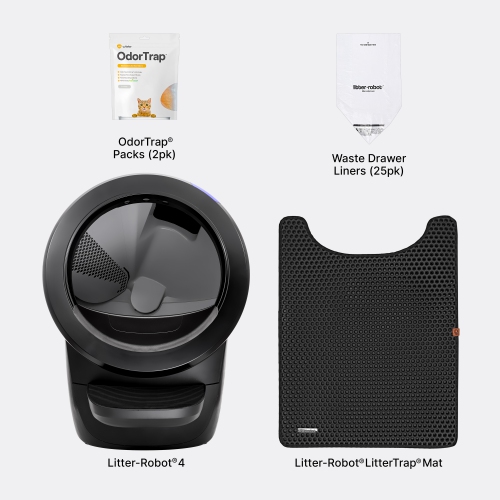 Litière-Robot 4 pour débutants de Whisker, noir - Boîte à litière automatique et autonettoyante, comprend 1 an d'abonnement à WhiskerCare
