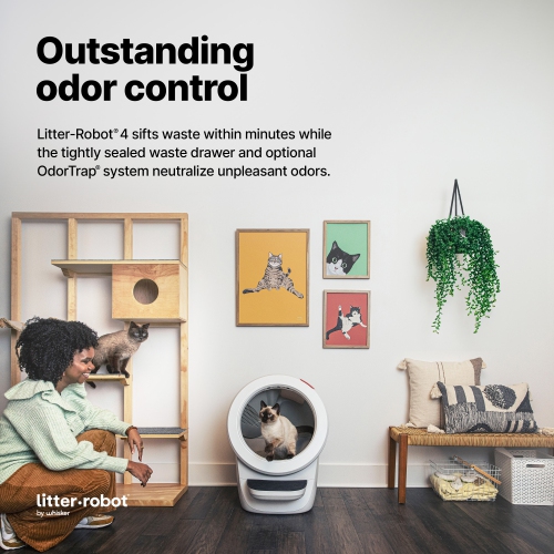 Ensemble pour débutants Litter-Robot 4 de Whisker, blanc - Boîte à litière automatique autonettoyante, comprend 1 an d'abonnement à WhiskerCare