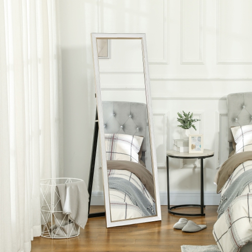 HOMCOM Full Length Mirror, 64" x 21" Full Body Mirror with Gold Frame, Free Standing, Leaning or Wall Mirror for Living Room, Bedroom, White