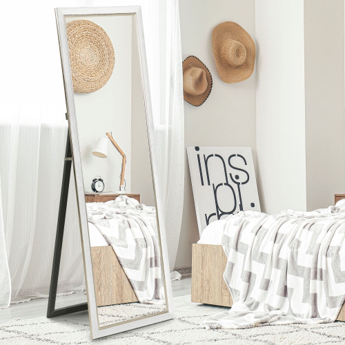 HOMCOM Full Length Mirror, 64" x 21" Full Body Mirror with Gold Frame, Free Standing, Leaning or Wall Mirror for Living Room, Bedroom, White