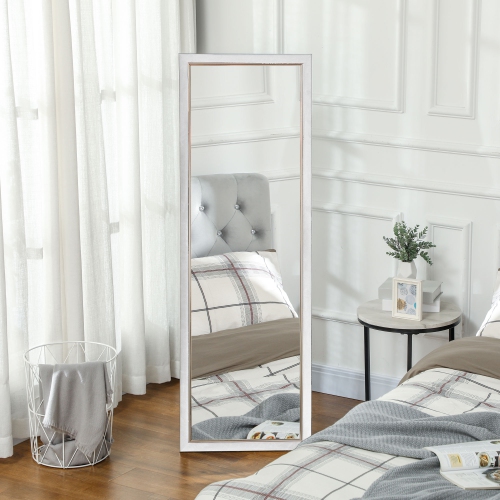 HOMCOM Full Length Mirror, 64" x 21" Full Body Mirror with Gold Frame, Free Standing, Leaning or Wall Mirror for Living Room, Bedroom, White
