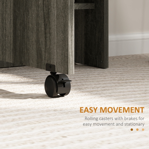 Table pliante de HOMCOM, table à abattant pour petits espaces avec 2 tablettes, petite table de cuisine avec roulettes, grain de bois gris