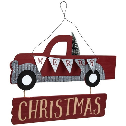 Merry Christmas Truck Hanging Wall Sign - 15.75"