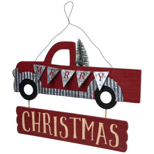 Merry Christmas Truck Hanging Wall Sign - 15.75"