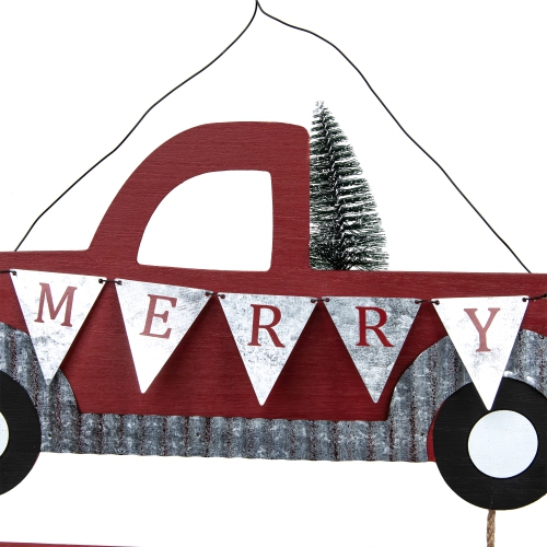 Merry Christmas Truck Hanging Wall Sign - 15.75"