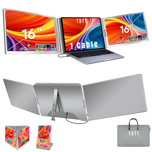 Image 1 of 11.. TUTT 16” Laptop Dual Portable Monitor – 16:10 Ratio | Single USB-C Cable, Stand-Alone Design | S880 | 90-Minute Tech Support