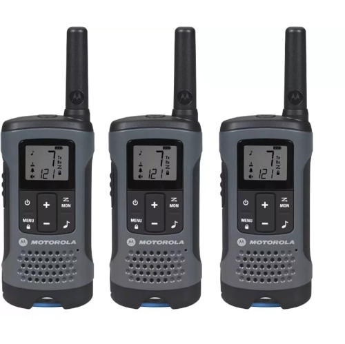 MOTOROLA  Solutions, Portable Frs, T200Tp, Talkabout, Two-Way Radios, Rechargeable, 22 Channel, 20 Mile, Dark Gray, 3 Pack