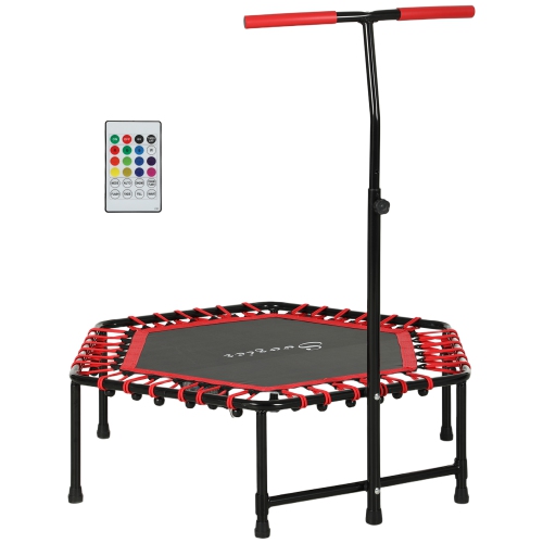 SOOZIER  45" Rebounder Trampoline for Adult, Mini Trampoline Indoor With Colorful Led Lights And Adjustable Handle, Quiet And Safe Bungee Rebounder