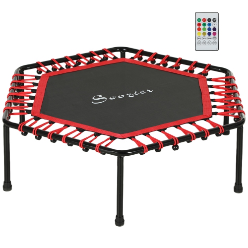 Soozier 45" Rebounder Trampoline for Adult, Mini Trampoline Indoor with Colorful LED Lights and Remote Control, Quiet and Safe Bungee Rebounder, Red