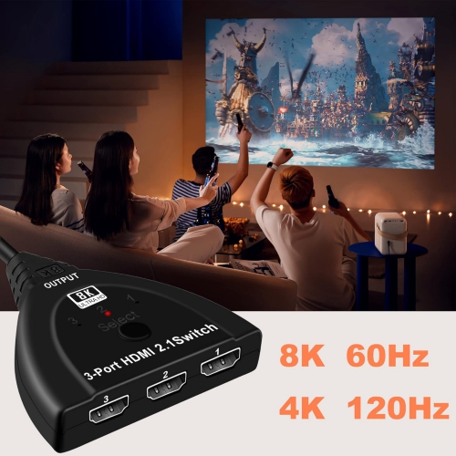 HDMI 2.1 Switch, WrixWric 8K HDMI Switch Splitter 3x1, HDMI Switcher Selector 3 in 1 Out with Pigtail HDMI Cable, Support 4K@120Hz, 8K@60Hz, Ultra HD