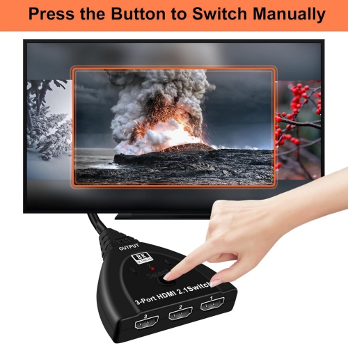 HDMI 2.1 Switch, WrixWric 8K HDMI Switch Splitter 3x1, HDMI Switcher Selector 3 in 1 Out with Pigtail HDMI Cable, Support 4K@120Hz, 8K@60Hz, Ultra HD