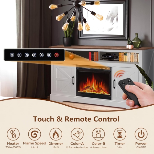 Meuble pour téléviseur avec foyer électrique FLAME de ZAFRO pour téléviseur de 65&nbsp;po ou moins, 4 flammes et 12 couleurs de bûches, console