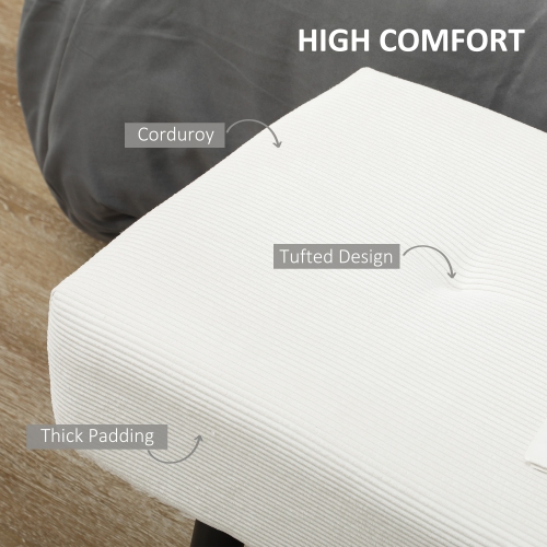 HOMCOM 39" Upholstered Bedroom Entryway Bench, Modern Corduroy Tufted End of Bed Bench with Padded Seat and Steel Legs for Living Room, Hallway,