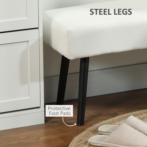 HOMCOM 39" Upholstered Bedroom Entryway Bench, Modern Corduroy Tufted End of Bed Bench with Padded Seat and Steel Legs for Living Room, Hallway,