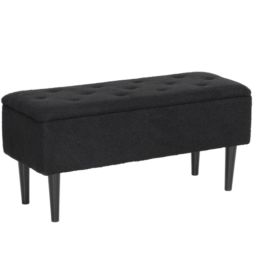 HOMCOM 37 Inch Modern Ottoman with Storage and Wooden Legs, Storage Ottoman with Teddy Velvet Upholstery, for Living Room, Bedroom, Black