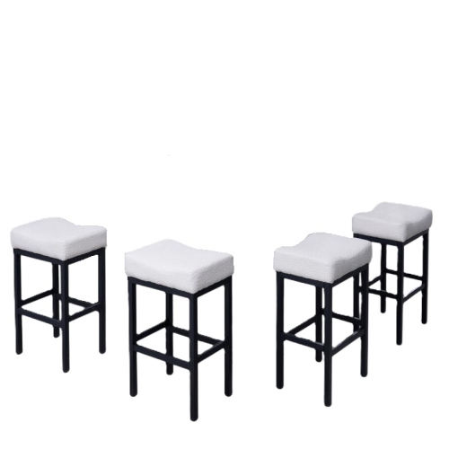 DYHOME White Modern Bar Stools Set of 2, Boucle Counter Stools 27 Inches Seat Height Upholstered Barstools, Comfortable White bar stools with Metal L