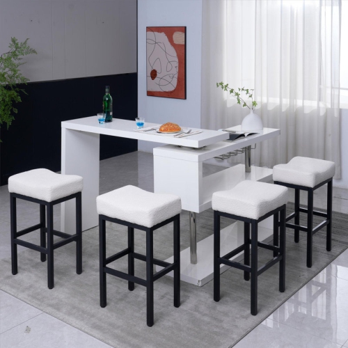 DYHOME White Modern Bar Stools Set of 2, Boucle Counter Stools 27 Inches Seat Height Upholstered Barstools, Comfortable White bar stools with Metal