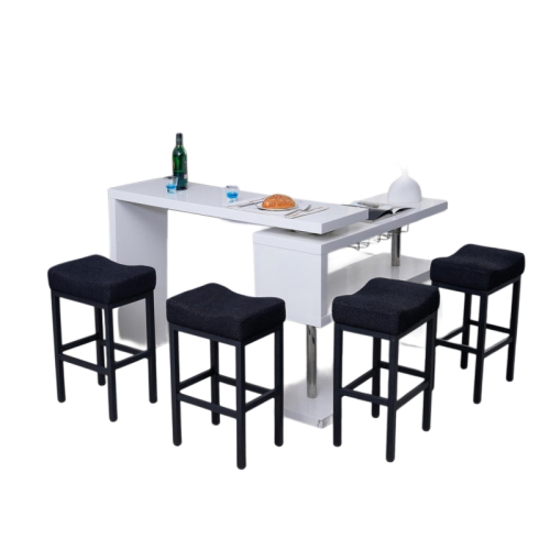 DYHOME Black Modern Bar Stools Set of 2, Boucle Counter Stools 27 Inches Seat Height Upholstered Barstools, Comfortable White bar stools with Metal L