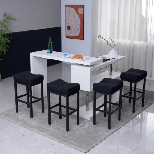 DYHOME Black Modern Bar Stools Set of 2, Boucle Counter Stools 27 Inches Seat Height Upholstered Barstools, Comfortable White bar stools with Metal