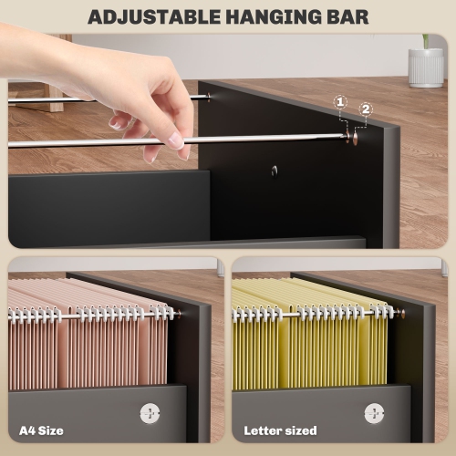 HOMCOM 3-Drawer Filing Cabinet with Lock, Vertical Mobile File Cabinet with Hanging Bar for A4, Letter-Size Files, Home Office, Black