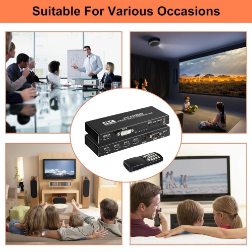2x2 HDMI Video Wall Controller, 4K Seamless Splicing TV Wall Processor HDMI & DVI Input, 1080P HDMI Video Image Processor with RS232, Support 180°