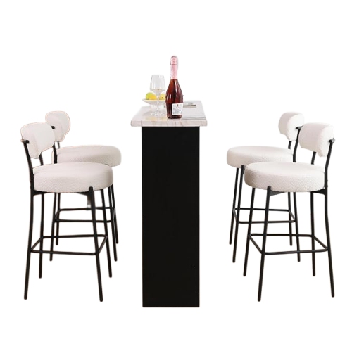 DYHOME White Bar Stools Set of 4, 27 Inches Boucle Counter Height Bar Stools with Back, Modern Metal Tall Bar Stools for Kitchen Island