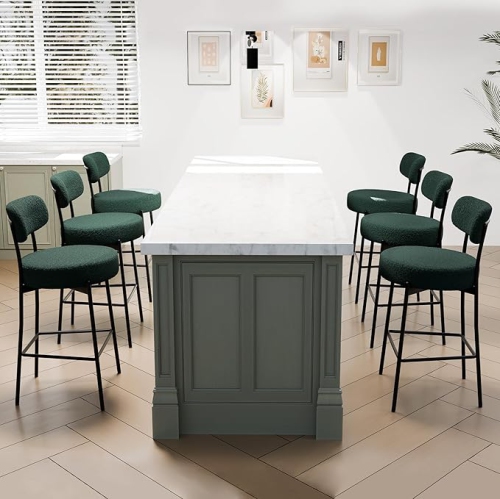 DYHOME Bar Stools Set of 6, 27 Inches Counter Height Kitchen Bar Stools with Back, Modern Metal Tall Bar Stools for Kitchen Island, Green