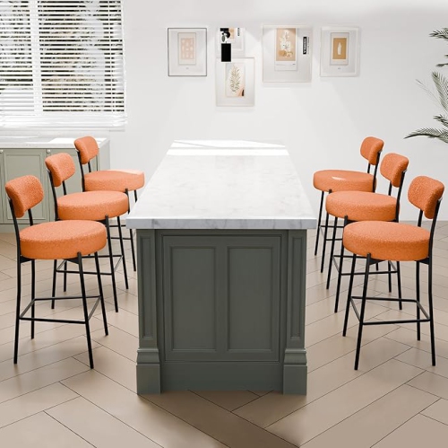 DYHOME Bar Stools Set of 6, 27 Inches Counter Height Kitchen Bar Stools with Back, Modern Metal Tall Bar Stools for Kitchen Island, Orange
