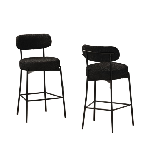 DYHOME Black Bar Stools Set of 6, 27 Inches Counter Height Bar Stools with Back, Modern Metal Legs Boucle Tall Bar Chairs for Kitchen Island
