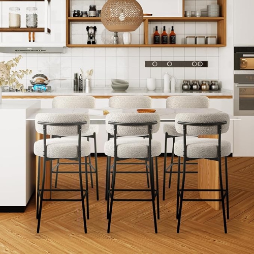 DYHOME Counter Height Bar Stools Set of 6, 27 Inches Modern Kitchen Bar Stools with Back, Metal Legs Tall Bar Chair for Kitchen Island, Gray