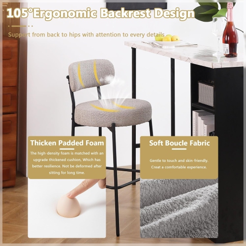 DYHOME Counter Height Bar Stools Set of 6, 27 Inches Modern Kitchen Bar Stools with Back, Metal Legs Tall Bar Chair for Kitchen Island, Gray