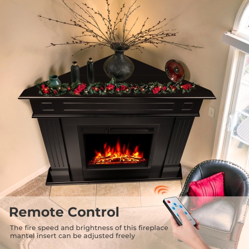 ZAFRO 43” Corner Electric Fireplace Mantel Wooden Surround Firebox, TV Stand with Freestanding Electric Fireplace, Remote Control, Adjustable Led