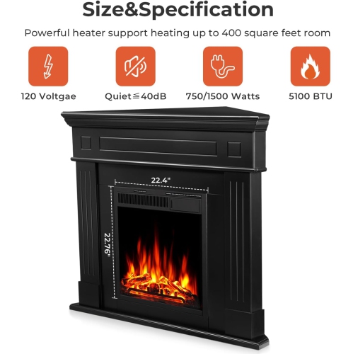 ZAFRO 43” Corner Electric Fireplace Mantel Wooden Surround Firebox, TV Stand with Freestanding Electric Fireplace, Remote Control, Adjustable Led