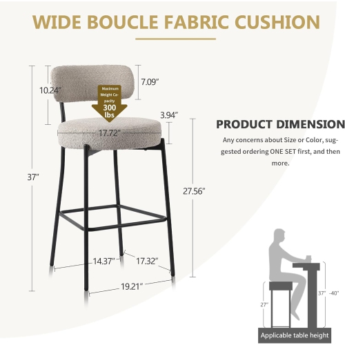 DYHOME Bar Stools Set of 2, 27 Inches Counter Height Kitchen Bar Stools with Back, Modern Metal Tall Bar Stools for Kitchen Island, Grey