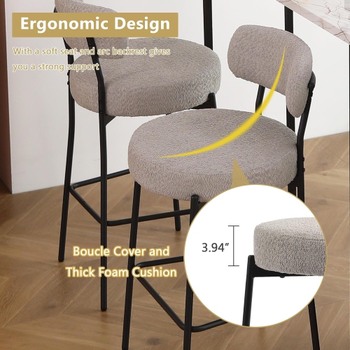 DYHOME Bar Stools Set of 2, 27 Inches Counter Height Kitchen Bar Stools with Back, Modern Metal Tall Bar Stools for Kitchen Island, Grey