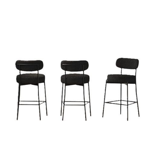 Image 1 of 2.. DYHOME Black Bar Stools Set of 3, 27 Inches Boucle Counter Height Bar Stools with Back, Modern Metal Tall Bar Stools for Kitchen Island