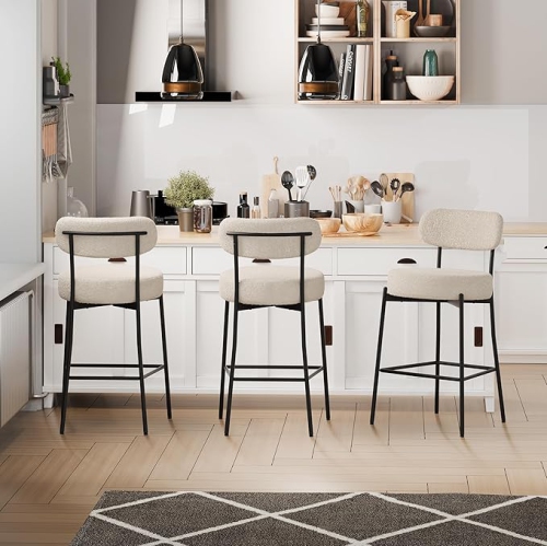 DYHOME Bar Stools Set of 3, 27 Inches Counter Height Kitchen Bar Stools with Back, Modern Metal Tall Bar Stools for Kitchen Island, Grey